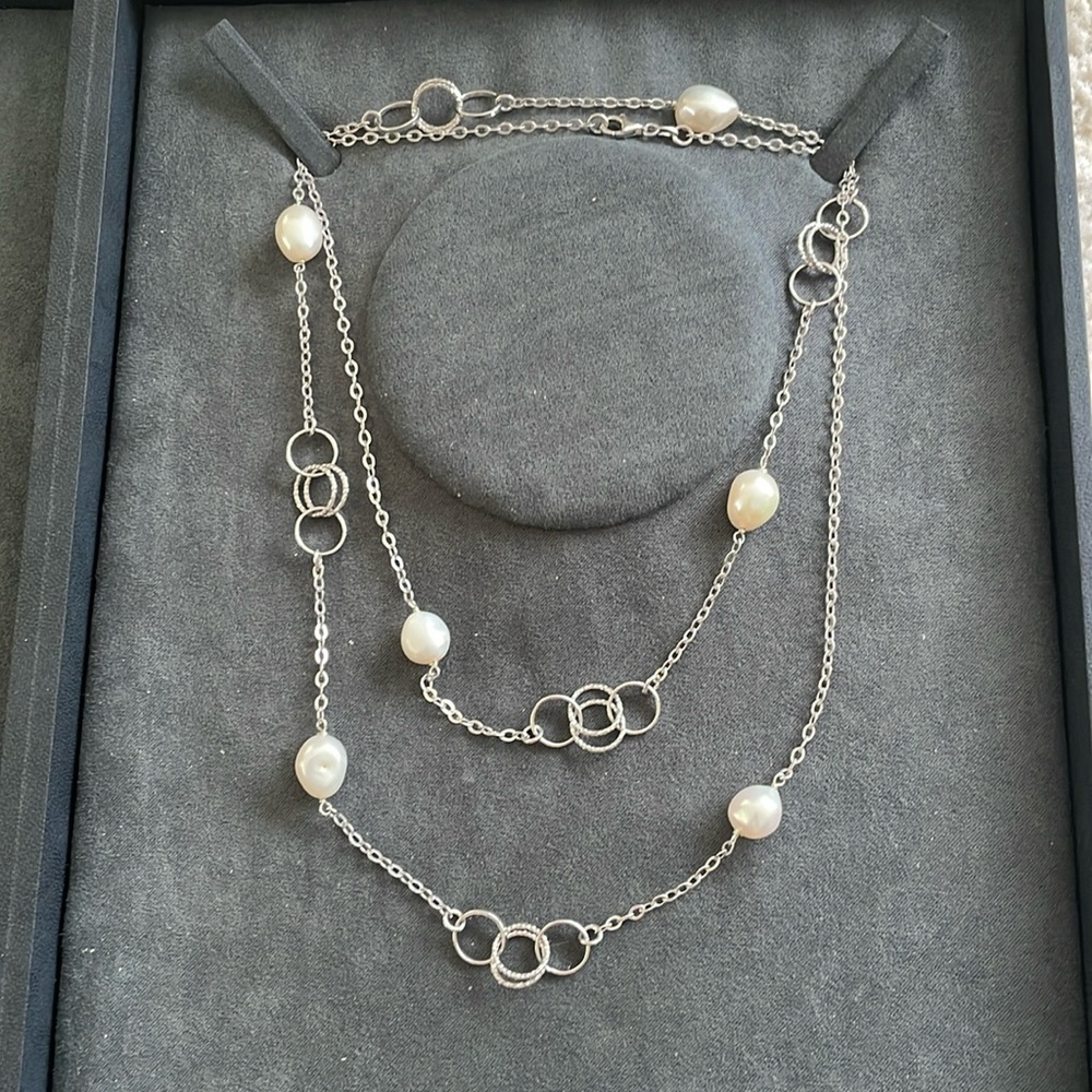 Sterling Silver Pearl Station Necklace